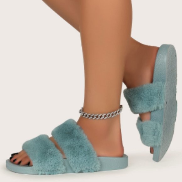 LAST PAIR🌺BAMBOO Faux Fur Slippers Sandals - Picture 2 of 6